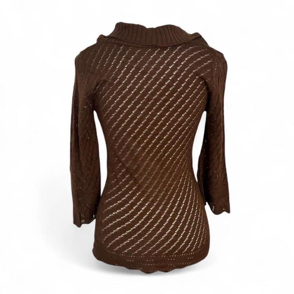 Y2K Cowl Neck fitted full length early 2000s brown longsleeve fall staple Size M - Picture 2 of 4